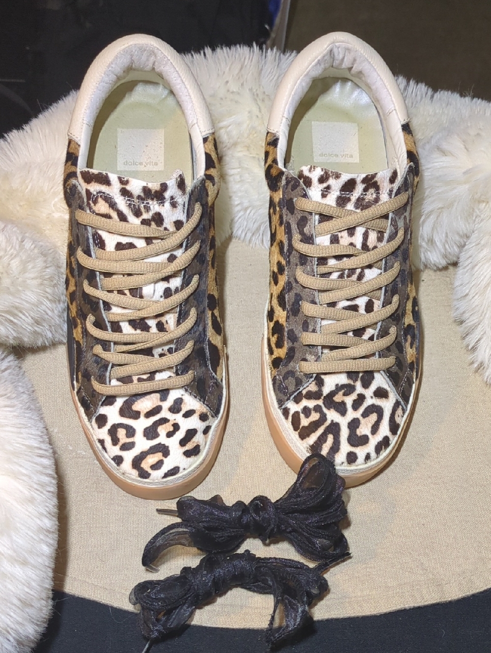 Dolce Vita Leopard Print Low-Top Sneakers - Brown/Tan/Black Size 7.5 $30